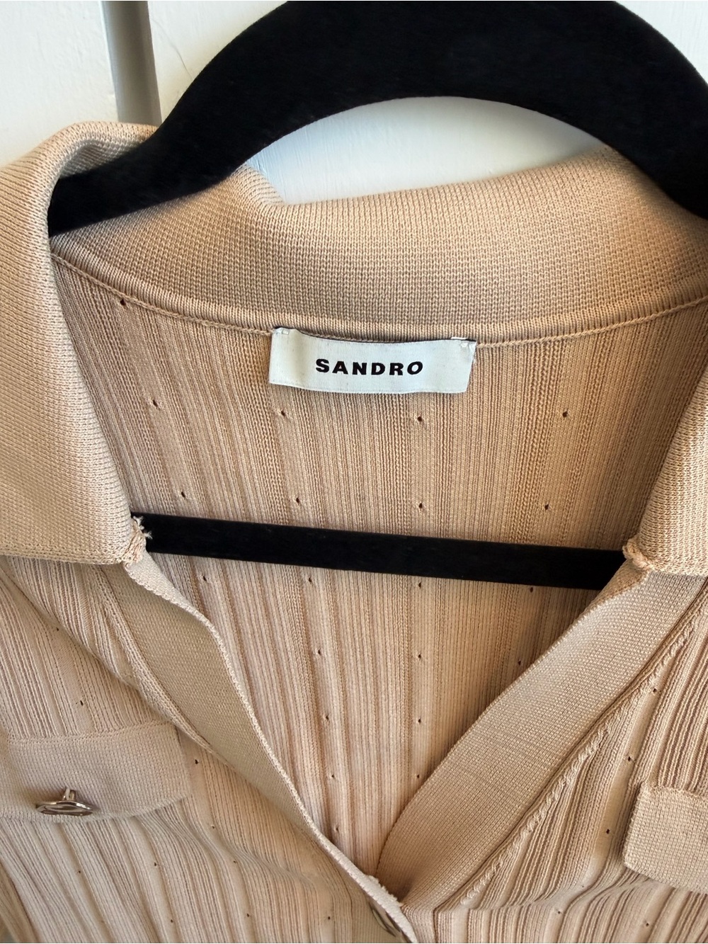 Sandro Camel Ribbed Knit Button-Front Jacket - Picture 4 of 9